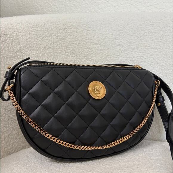 Versace Black Quilted Crossbody Bag with Gold Chain - Picture 5 of 10